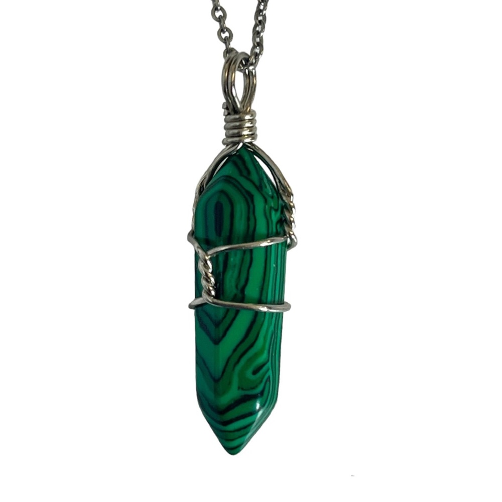 Malachite Wire Wrapped Stone Necklace